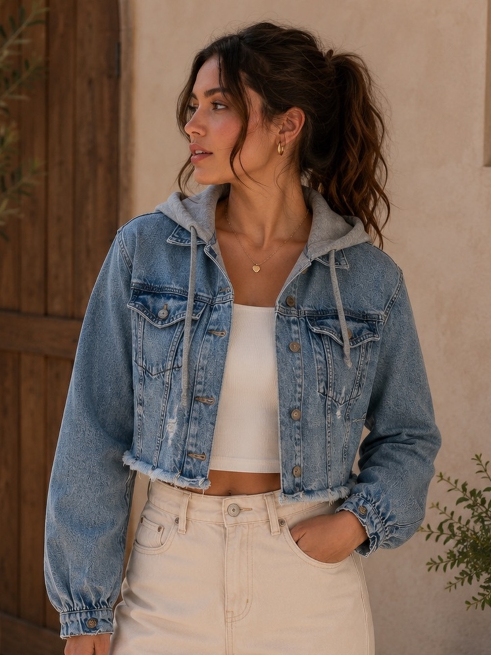 American Eagle Hooded Cropped Denim Jacket
Women's Small Petite